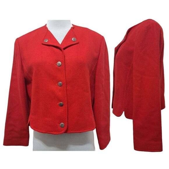 Vintage Pendleton Virgin Wool Cropped Jacket Red Size 14 - Picture 4 of 16